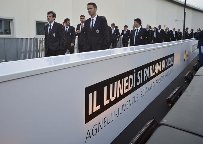 I giocatori della Juventus arrivano allo Juventus Museum, allo stadio. LaPresse